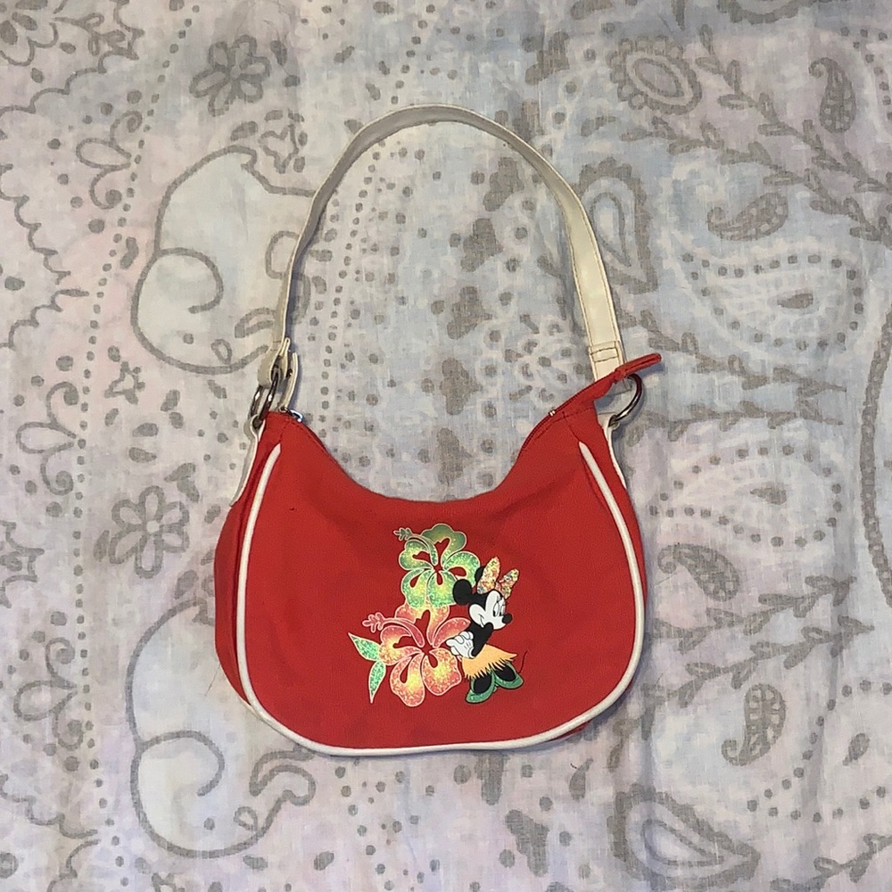 Disney Hawaiian Minnie Mouse Red White Canvas Small Purse Tropical Y2K
